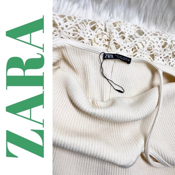 ZARA OPEN KNIT CROCHET MIDI SLIP DRESS IVORY COASTAL RESORT BOHO MINIMALIST, L - Picture 8 of 15
